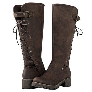 Brown Lace Up Back Knee High Fashion Boots